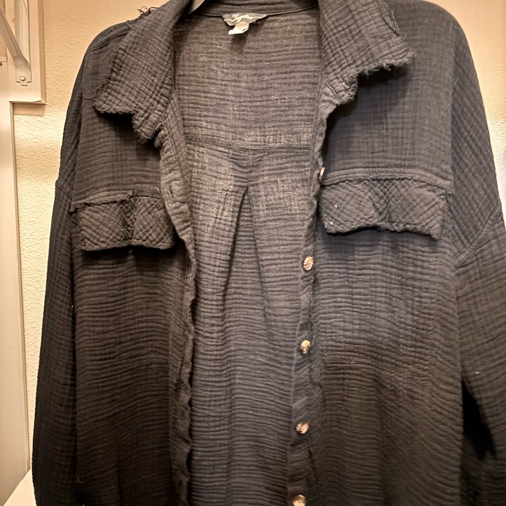 Black Textured Button-Up Shirt